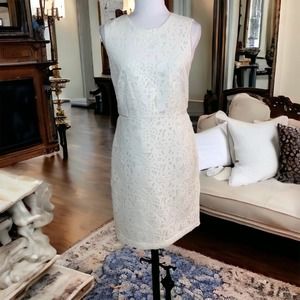 Ann Taylor Women's Sleeveless Floral Lace Overlay Sheath Dress White Size 6
